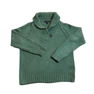 Lands’ End Women’s Cable Knit Sweater with button detail Color Green Size Medium